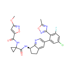 COc1cc(C(=O)NC2(C(=O)N[C@@H]3CCc4cc(-c5cc(Cl)cc(F)c5-c5noc(C)n5)cnc43)CC2)on1 ZINC000142295583