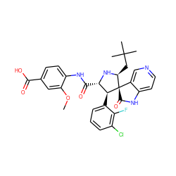 COc1cc(C(=O)O)ccc1NC(=O)[C@@H]1N[C@@H](CC(C)(C)C)[C@@]2(C(=O)Nc3ccncc32)[C@H]1c1cccc(Cl)c1F ZINC000103254056