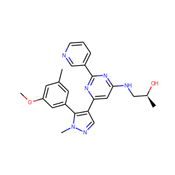 COc1cc(C)cc(-c2c(-c3cc(NC[C@H](C)O)nc(-c4cccnc4)n3)cnn2C)c1 ZINC000299836444