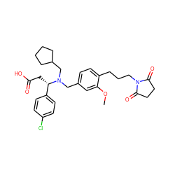 COc1cc(CN(CC2CCCC2)[C@@H](CC(=O)O)c2ccc(Cl)cc2)ccc1CCCN1C(=O)CCC1=O ZINC000225161382
