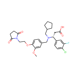 COc1cc(CN(CC2CCCC2)[C@H](CC(=O)O)c2ccc(Cl)c(F)c2)ccc1OCCN1C(=O)CCC1=O ZINC000218121965
