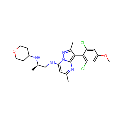 COc1cc(Cl)c(-c2c(C)nn3c(NC[C@@H](C)NC4CCOCC4)cc(C)nc23)c(Cl)c1 ZINC000071405049