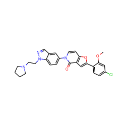 COc1cc(Cl)ccc1-c1cc2c(=O)n(-c3ccc4c(cnn4CCN4CCCC4)c3)ccc2o1 ZINC000064560157
