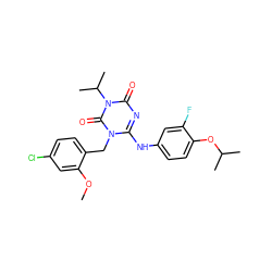 COc1cc(Cl)ccc1Cn1c(Nc2ccc(OC(C)C)c(F)c2)nc(=O)n(C(C)C)c1=O ZINC000200523110
