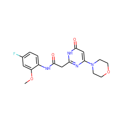 COc1cc(F)ccc1NC(=O)Cc1nc(N2CCOCC2)cc(=O)[nH]1 ZINC000115072200