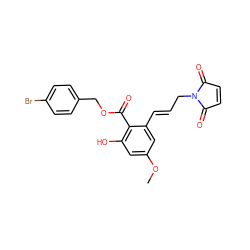 COc1cc(O)c(C(=O)OCc2ccc(Br)cc2)c(/C=C/CN2C(=O)C=CC2=O)c1 ZINC000299829723