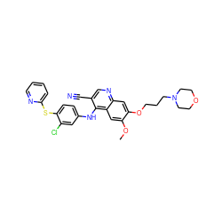 COc1cc2c(Nc3ccc(Sc4ccccn4)c(Cl)c3)c(C#N)cnc2cc1OCCCN1CCOCC1 ZINC000026833675
