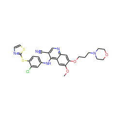 COc1cc2c(Nc3ccc(Sc4nccs4)c(Cl)c3)c(C#N)cnc2cc1OCCCN1CCOCC1 ZINC000026824096