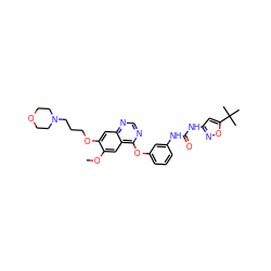COc1cc2c(Oc3cccc(NC(=O)Nc4cc(C(C)(C)C)on4)c3)ncnc2cc1OCCCN1CCOCC1 ZINC000072179943