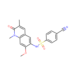 COc1cc2c(cc1NS(=O)(=O)c1ccc(C#N)cc1)cc(C)c(=O)n2C ZINC001772614872