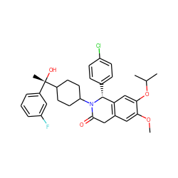 COc1cc2c(cc1OC(C)C)[C@@H](c1ccc(Cl)cc1)N(C1CCC([C@@](C)(O)c3cccc(F)c3)CC1)C(=O)C2 ZINC000169708310
