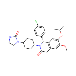 COc1cc2c(cc1OC(C)C)[C@@H](c1ccc(Cl)cc1)N(C1CCC(N3CCNC3=O)CC1)C(=O)C2 ZINC000169708276