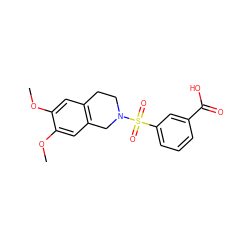 COc1cc2c(cc1OC)CN(S(=O)(=O)c1cccc(C(=O)O)c1)CC2 ZINC000003671457