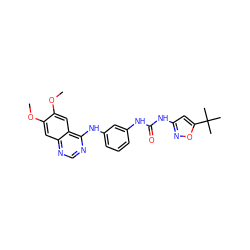 COc1cc2ncnc(Nc3cccc(NC(=O)Nc4cc(C(C)(C)C)on4)c3)c2cc1OC ZINC000072181558
