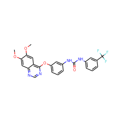 COc1cc2ncnc(Oc3cccc(NC(=O)Nc4cccc(C(F)(F)F)c4)c3)c2cc1OC ZINC000072181799