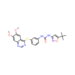 COc1cc2ncnc(Sc3cccc(NC(=O)Nc4cc(C(C)(C)C)on4)c3)c2cc1OC ZINC000072181560