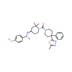 COc1ccc([C@@H](C)N[C@@H]2CC[C@@H](C(=O)N3CCC(c4ccccc4)(c4nnc(C)o4)CC3)C(C)(C)C2)cc1 ZINC000070631601