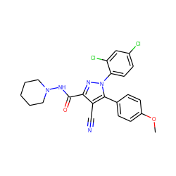 COc1ccc(-c2c(C#N)c(C(=O)NN3CCCCC3)nn2-c2ccc(Cl)cc2Cl)cc1 ZINC000040406798