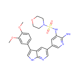 COc1ccc(-c2c[nH]c3ncc(-c4cnc(N)c(NS(=O)(=O)N5CCOCC5)c4)cc23)cc1OC ZINC000064559360