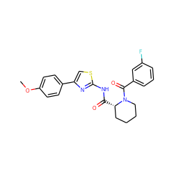 COc1ccc(-c2csc(NC(=O)[C@H]3CCCCN3C(=O)c3cccc(F)c3)n2)cc1 ZINC000084689736