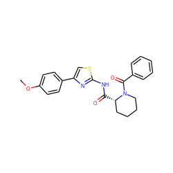 COc1ccc(-c2csc(NC(=O)[C@H]3CCCCN3C(=O)c3ccccc3)n2)cc1 ZINC000084689737