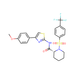 COc1ccc(-c2csc(NC(=O)[C@H]3CCCCN3S(=O)(=O)c3ccc(C(F)(F)F)cc3)n2)cc1 ZINC000084690512