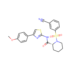 COc1ccc(-c2csc(NC(=O)[C@H]3CCCCN3S(=O)(=O)c3cccc(C#N)c3)n2)cc1 ZINC000084687105