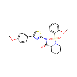 COc1ccc(-c2csc(NC(=O)[C@H]3CCCCN3S(=O)(=O)c3ccccc3OC)n2)cc1 ZINC000084690513