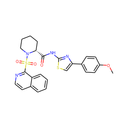 COc1ccc(-c2csc(NC(=O)[C@H]3CCCCN3S(=O)(=O)c3nccc4ccccc34)n2)cc1 ZINC000084688507