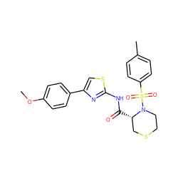COc1ccc(-c2csc(NC(=O)[C@H]3CSCCN3S(=O)(=O)c3ccc(C)cc3)n2)cc1 ZINC000084707250