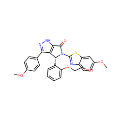 COc1ccc(-c2n[nH]c3c2[C@@H](c2ccccc2OCCO)N(c2nc4ccc(OC)cc4s2)C3=O)cc1 ZINC000096177126