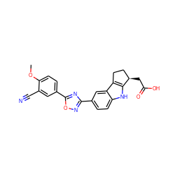 COc1ccc(-c2nc(-c3ccc4[nH]c5c(c4c3)CC[C@H]5CC(=O)O)no2)cc1C#N ZINC000084668448
