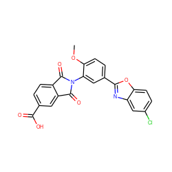 COc1ccc(-c2nc3cc(Cl)ccc3o2)cc1N1C(=O)c2ccc(C(=O)O)cc2C1=O ZINC000026976109