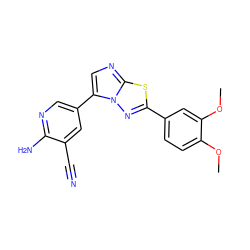 COc1ccc(-c2nn3c(-c4cnc(N)c(C#N)c4)cnc3s2)cc1OC ZINC000068247396