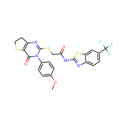 COc1ccc(-n2c(SCC(=O)Nc3nc4ccc(C(F)(F)F)cc4s3)nc3c(c2=O)SCC3)cc1 ZINC000095584963