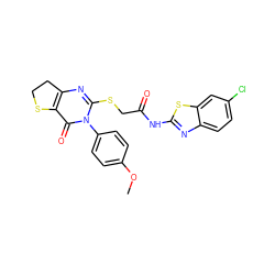 COc1ccc(-n2c(SCC(=O)Nc3nc4ccc(Cl)cc4s3)nc3c(c2=O)SCC3)cc1 ZINC000095585340