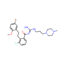 COc1ccc(Br)cc1CCc1c(F)cccc1C(=O)/N=C(\N)NCCCN1CCN(C)CC1 ZINC000022451398