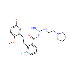 COc1ccc(Br)cc1CCc1c(F)cccc1C(=O)/N=C(\N)NCCN1CCCC1 ZINC000036284525