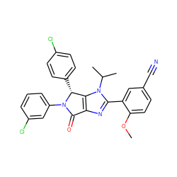 COc1ccc(C#N)cc1-c1nc2c(n1C(C)C)[C@@H](c1ccc(Cl)cc1)N(c1cccc(Cl)c1)C2=O ZINC000169705727