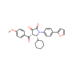 COc1ccc(C(=O)[C@@H]2C(=O)C(=O)N(c3ccc(-c4ccco4)cc3)[C@@H]2C2CCCCC2)cc1 ZINC000169694846
