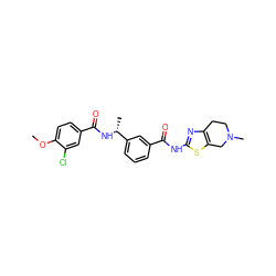 COc1ccc(C(=O)N[C@H](C)c2cccc(C(=O)Nc3nc4c(s3)CN(C)CC4)c2)cc1Cl ZINC000209256005