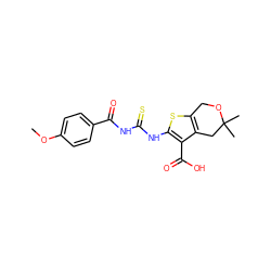 COc1ccc(C(=O)NC(=S)Nc2sc3c(c2C(=O)O)CC(C)(C)OC3)cc1 ZINC000199229812