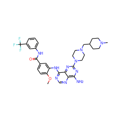 COc1ccc(C(=O)Nc2cccc(C(F)(F)F)c2)cc1Nc1ncnc2c(N)nc(N3CCN(CC4CCN(C)CC4)CC3)nc12 ZINC000165255614
