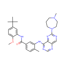 COc1ccc(C(C)(C)C)cc1NC(=O)c1ccc(C)c(Nc2ncnc3cnc(N4CCCN(C)CC4)nc23)c1 ZINC000148201160
