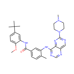 COc1ccc(C(C)(C)C)cc1NC(=O)c1ccc(C)c(Nc2ncnc3cnc(N4CCN(C)CC4)nc23)c1 ZINC000148202630