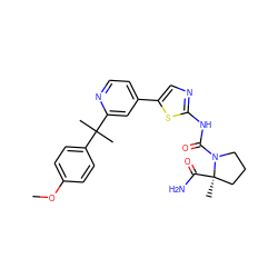 COc1ccc(C(C)(C)c2cc(-c3cnc(NC(=O)N4CCC[C@@]4(C)C(N)=O)s3)ccn2)cc1 ZINC000098195216