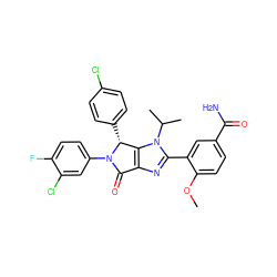 COc1ccc(C(N)=O)cc1-c1nc2c(n1C(C)C)[C@@H](c1ccc(Cl)cc1)N(c1ccc(F)c(Cl)c1)C2=O ZINC000169705667