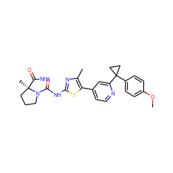 COc1ccc(C2(c3cc(-c4sc(NC(=O)N5CCC[C@@]5(C)C(N)=O)nc4C)ccn3)CC2)cc1 ZINC000098195012