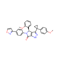 COc1ccc(C2(c3n[nH]c4c3[C@H](c3ccccc3OC)N(c3ccc(-c5ccon5)cc3)C4=O)CC2)cc1 ZINC000096177206