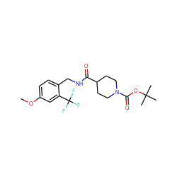 COc1ccc(CNC(=O)C2CCN(C(=O)OC(C)(C)C)CC2)c(C(F)(F)F)c1 ZINC000726546130
